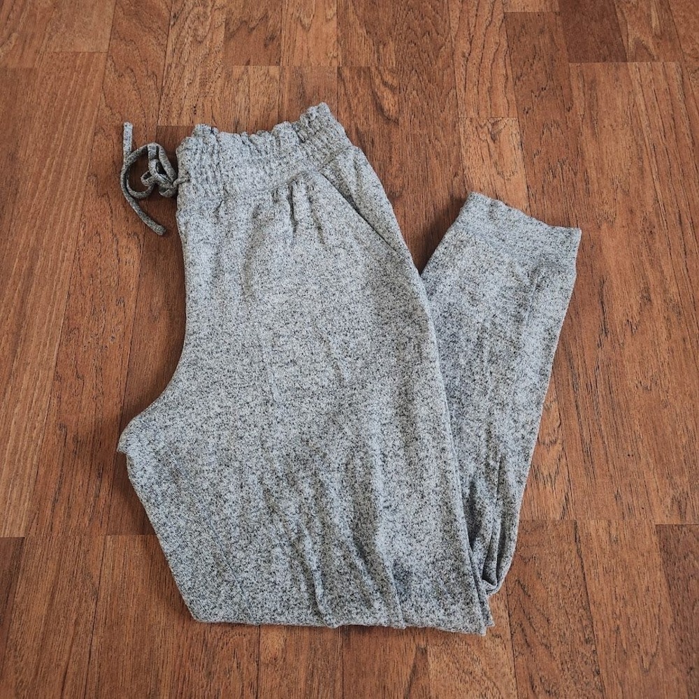 Aerie Grey Marl Soft Knit Joggers Women Small Ruffle Waist Drawstring Pocket 799